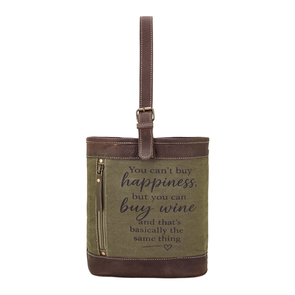 Happiness Canvas Wine Holder in olive