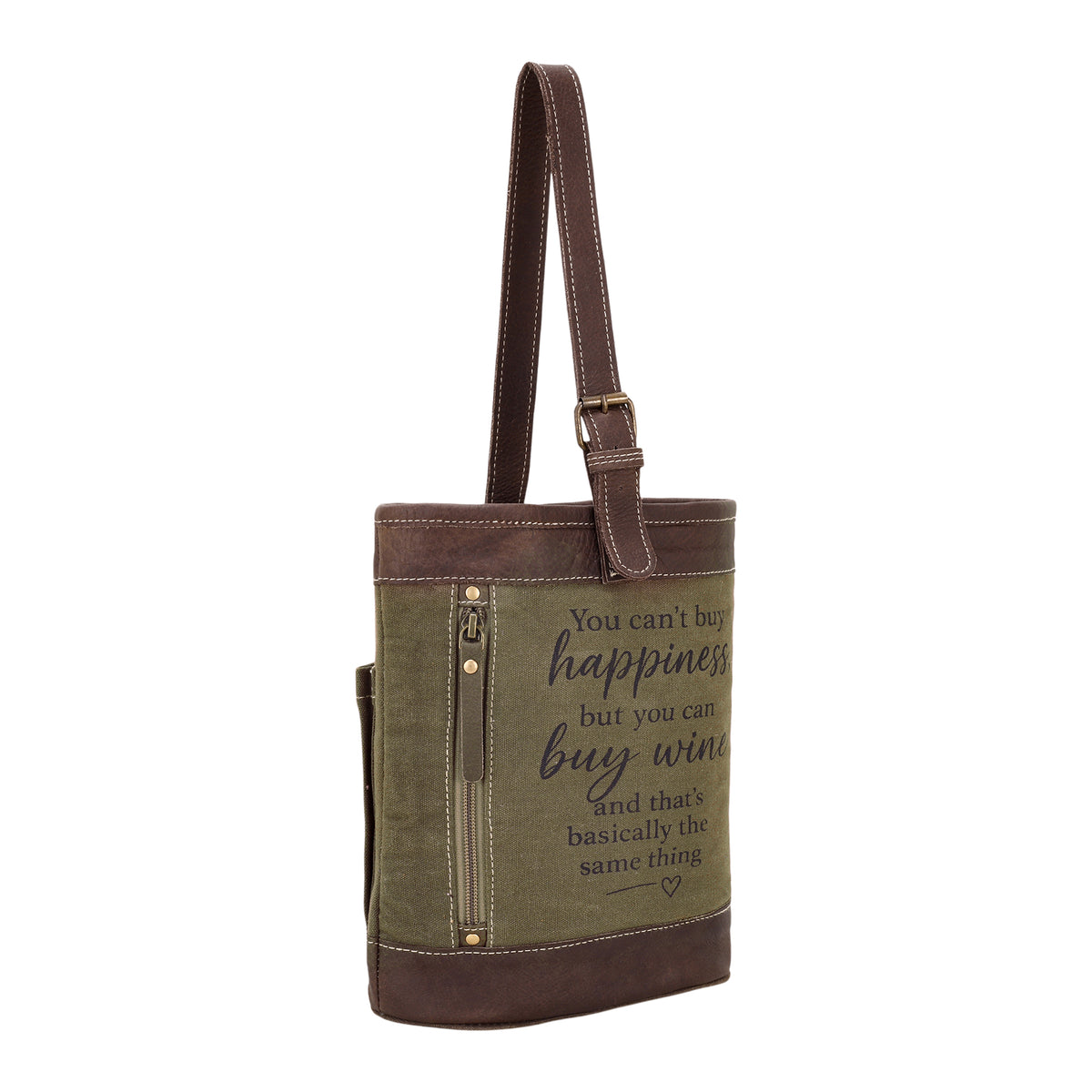 Happiness Canvas Wine Holder in olive