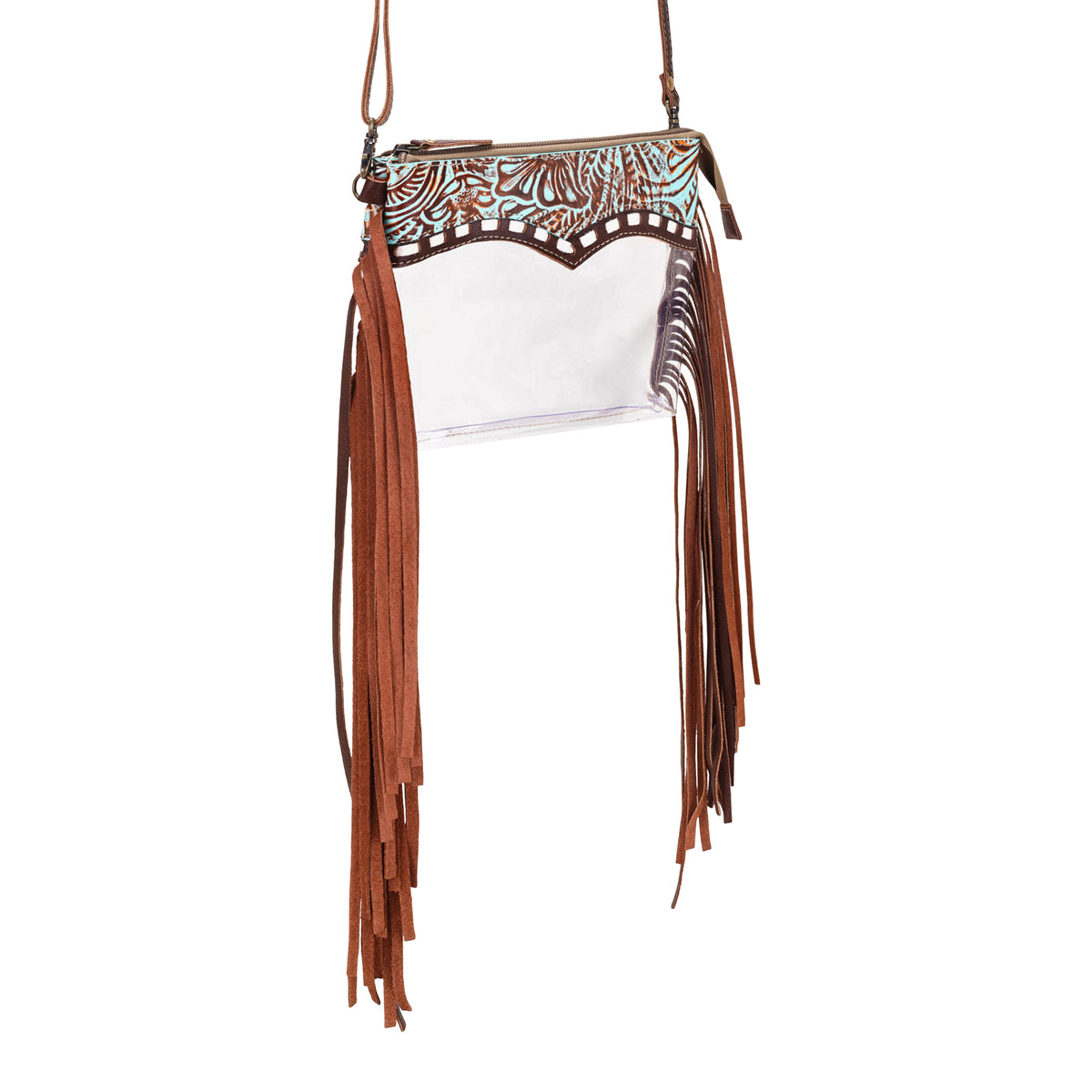 Chuckline Clear Crossbody Bag for Women in turquoise with suede