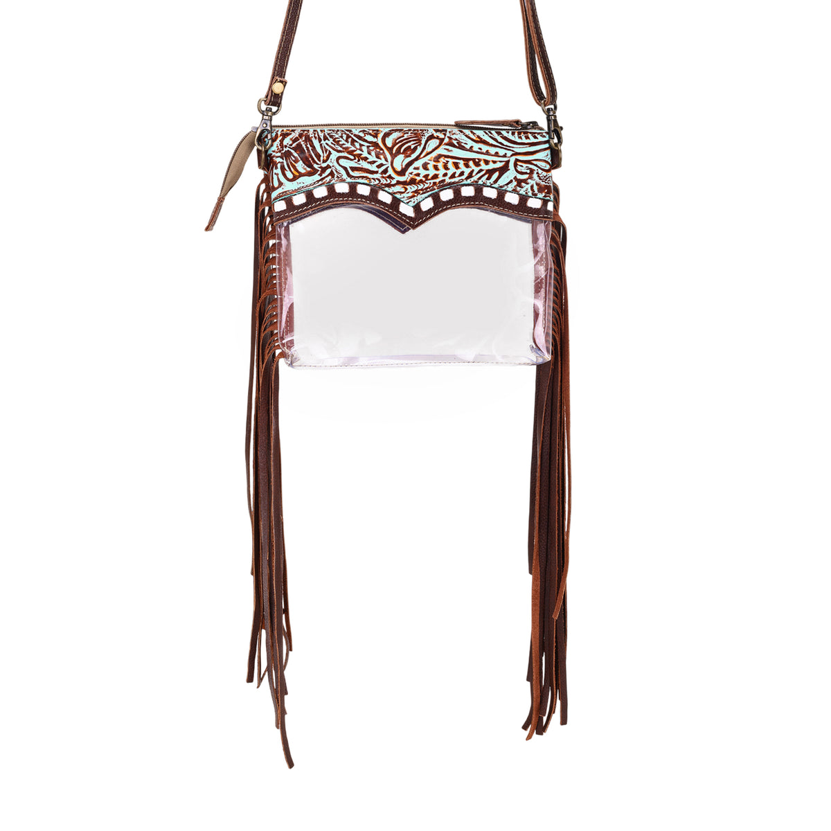 Chuckline Clear Crossbody Bag for Women in turquoise with suede