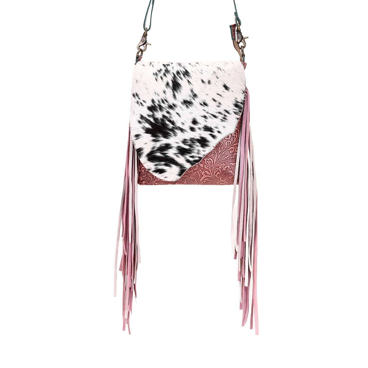 Cobal Pink Concealed Carry Bag in Hair on Leather with embossed detailing and fringe