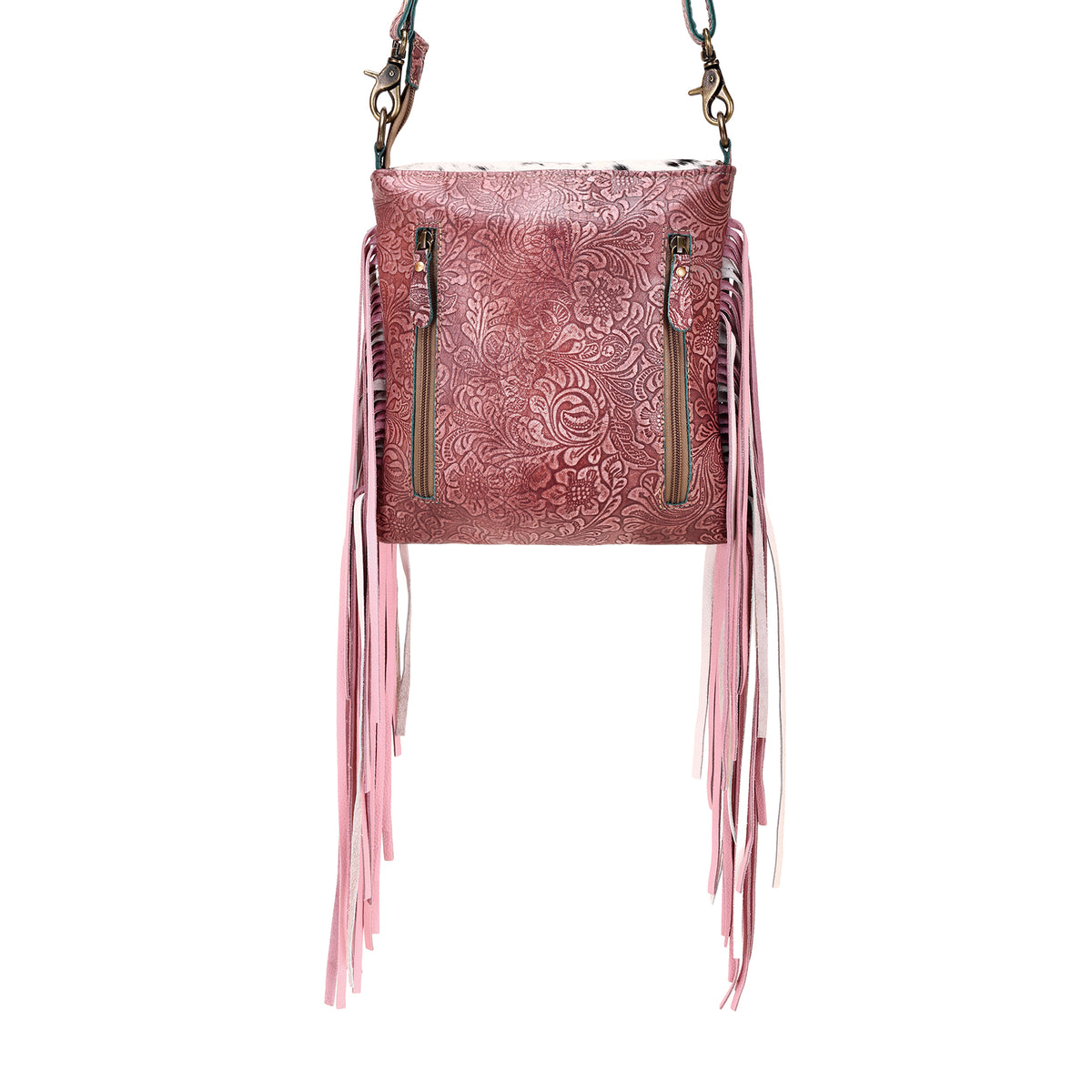 Cobal Pink Concealed Carry Bag in Hair on Leather with embossed detailing and fringe