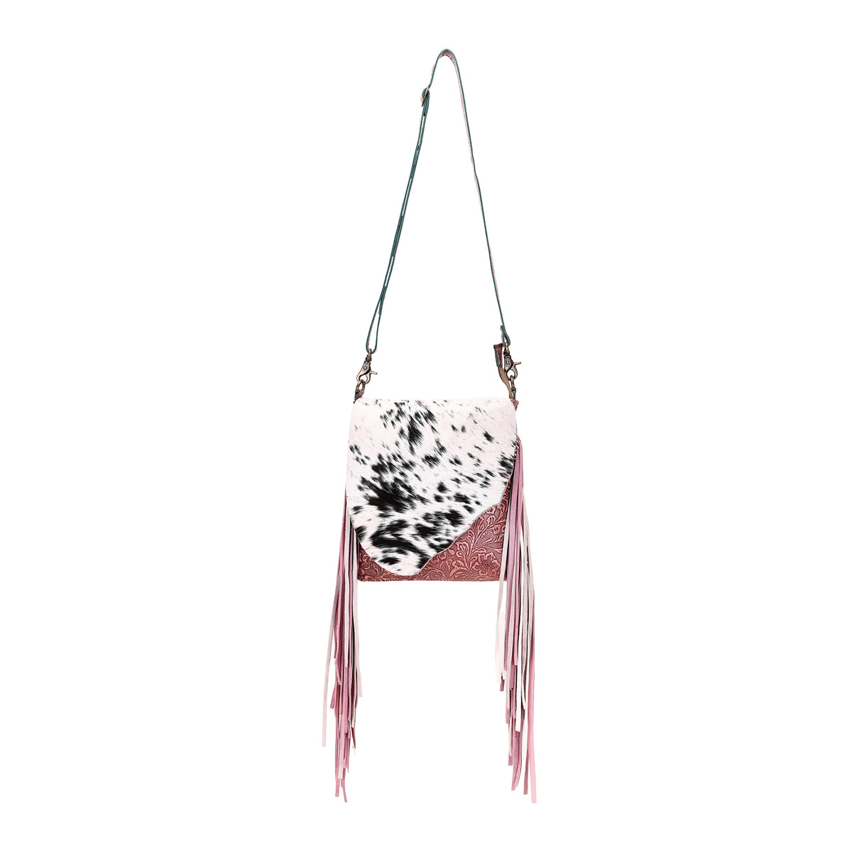 Cobal Pink Concealed Carry Bag in Hair on Leather with embossed detailing and fringe