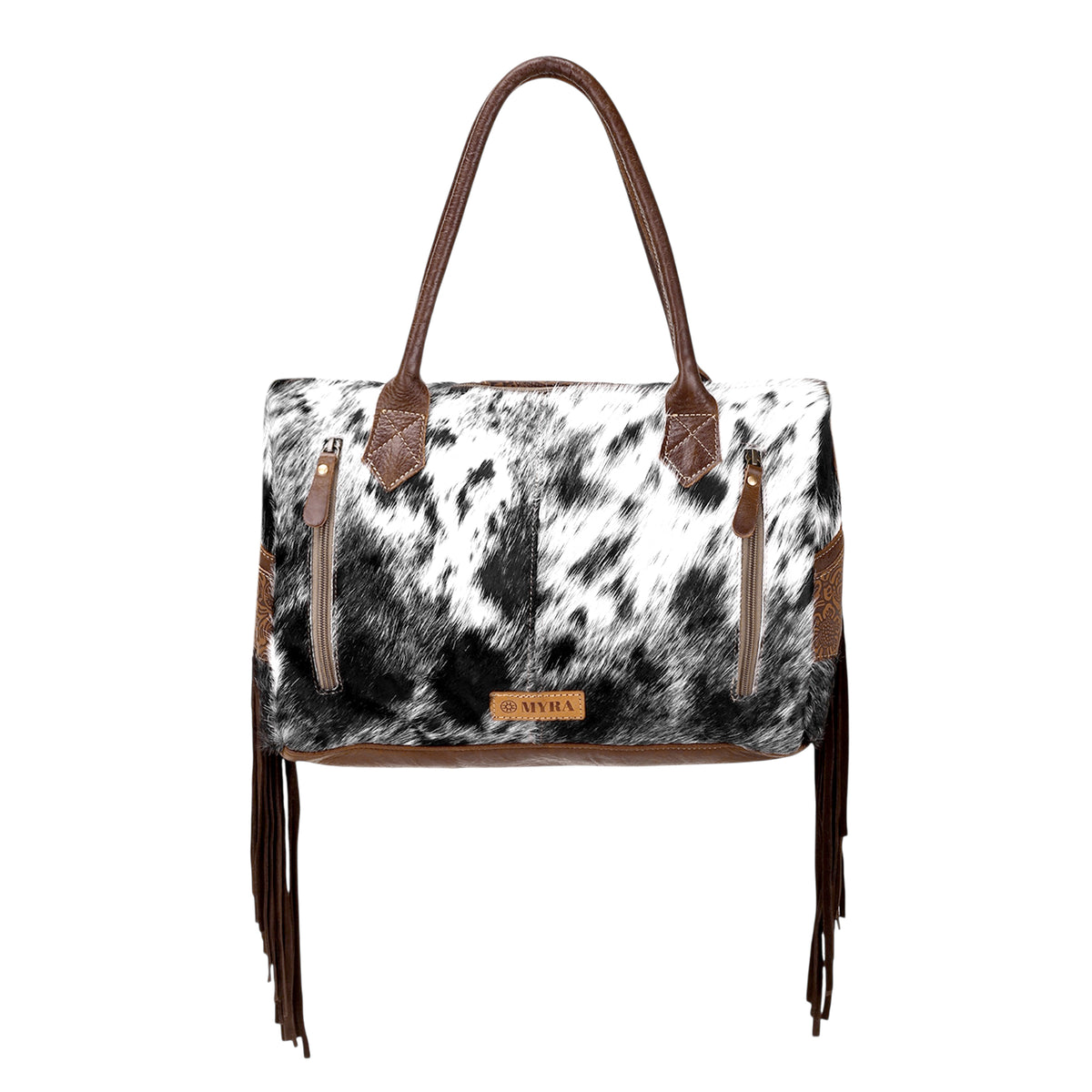 Bedground Weekender Bag for Women in brown with hair on with suede fringe