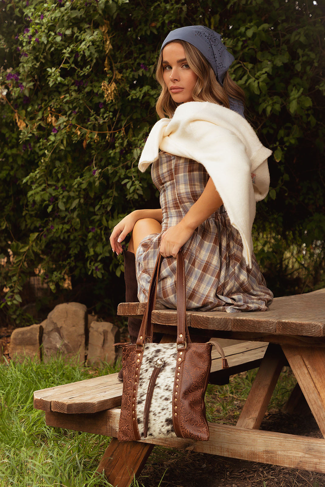 Rosalinda Concealed Carry Bag for Women in brown with hair on and concho