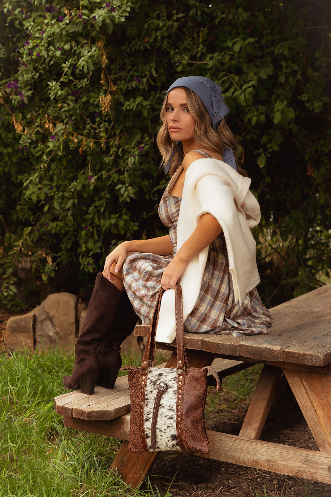 Rosalinda Concealed Carry Bag for Women in brown with hair on and concho