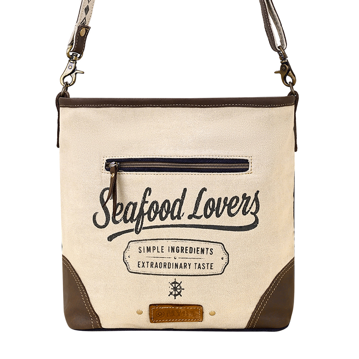 Threeawn Shoulder Bag for Women in cream with hair on and Aztec detail