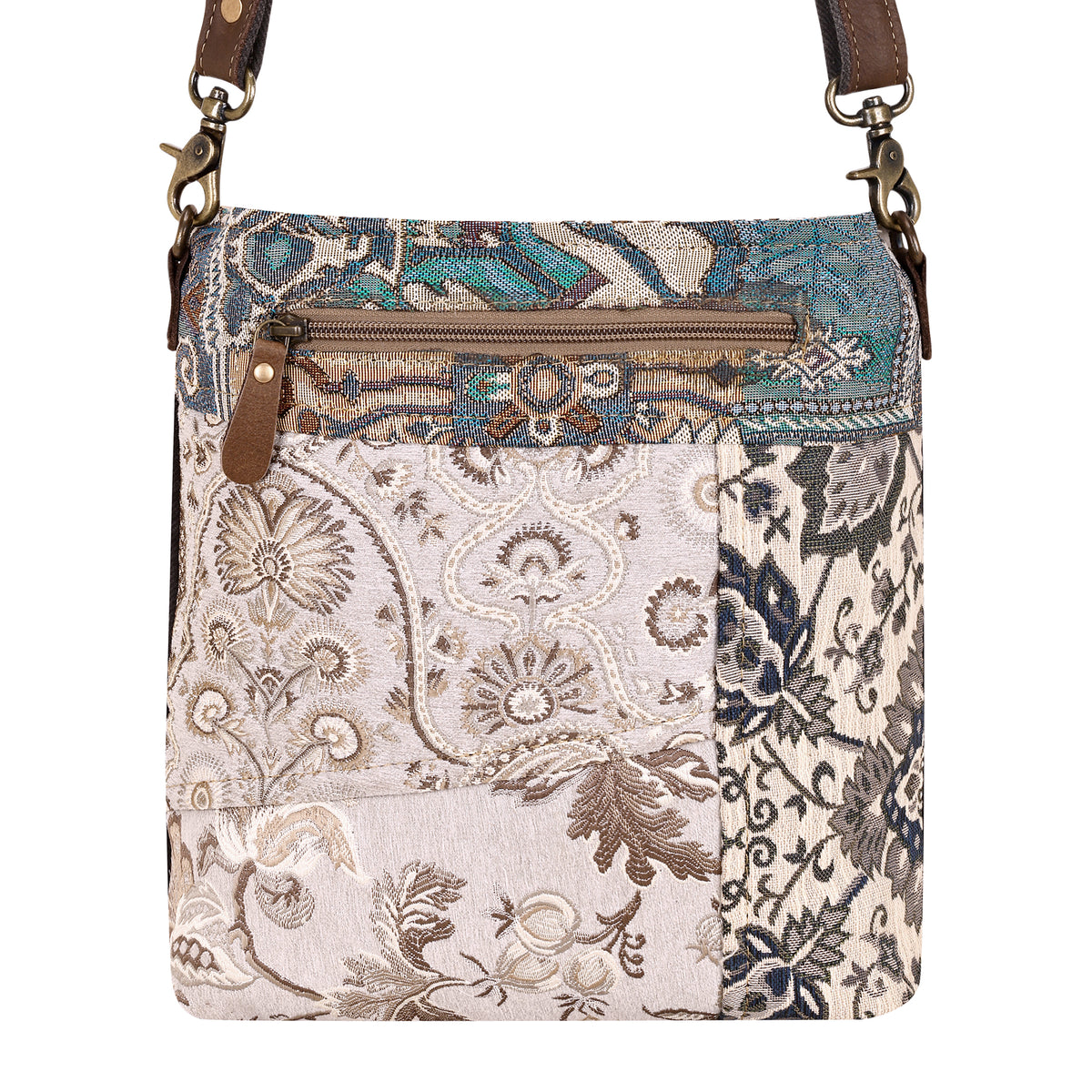Ricegrass Shoulder Bag for Women in cream with jacquard patchwork
