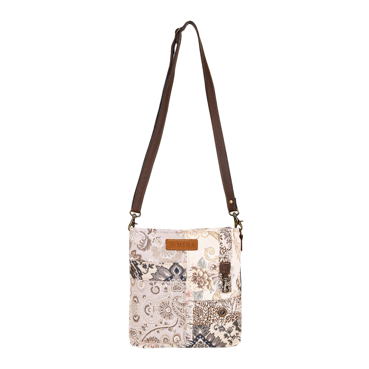 Ricegrass Shoulder Bag for Women in cream with jacquard patchwork