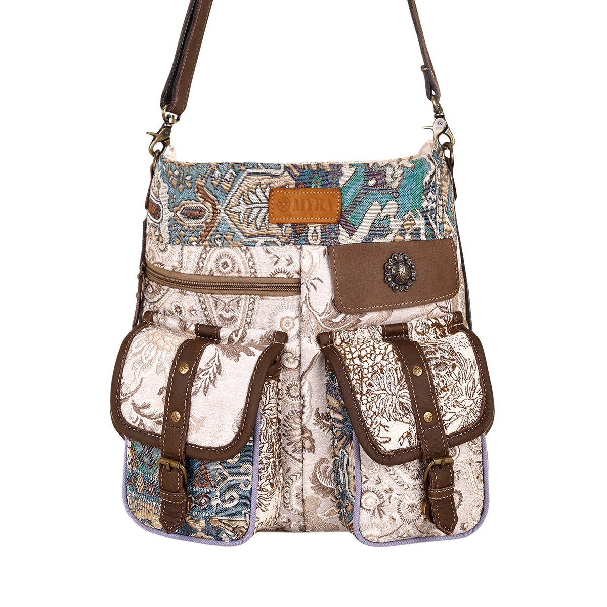 Le Fleur Bel Cowgirl Shoulder Bag for Women in cream with jacquard patchwork