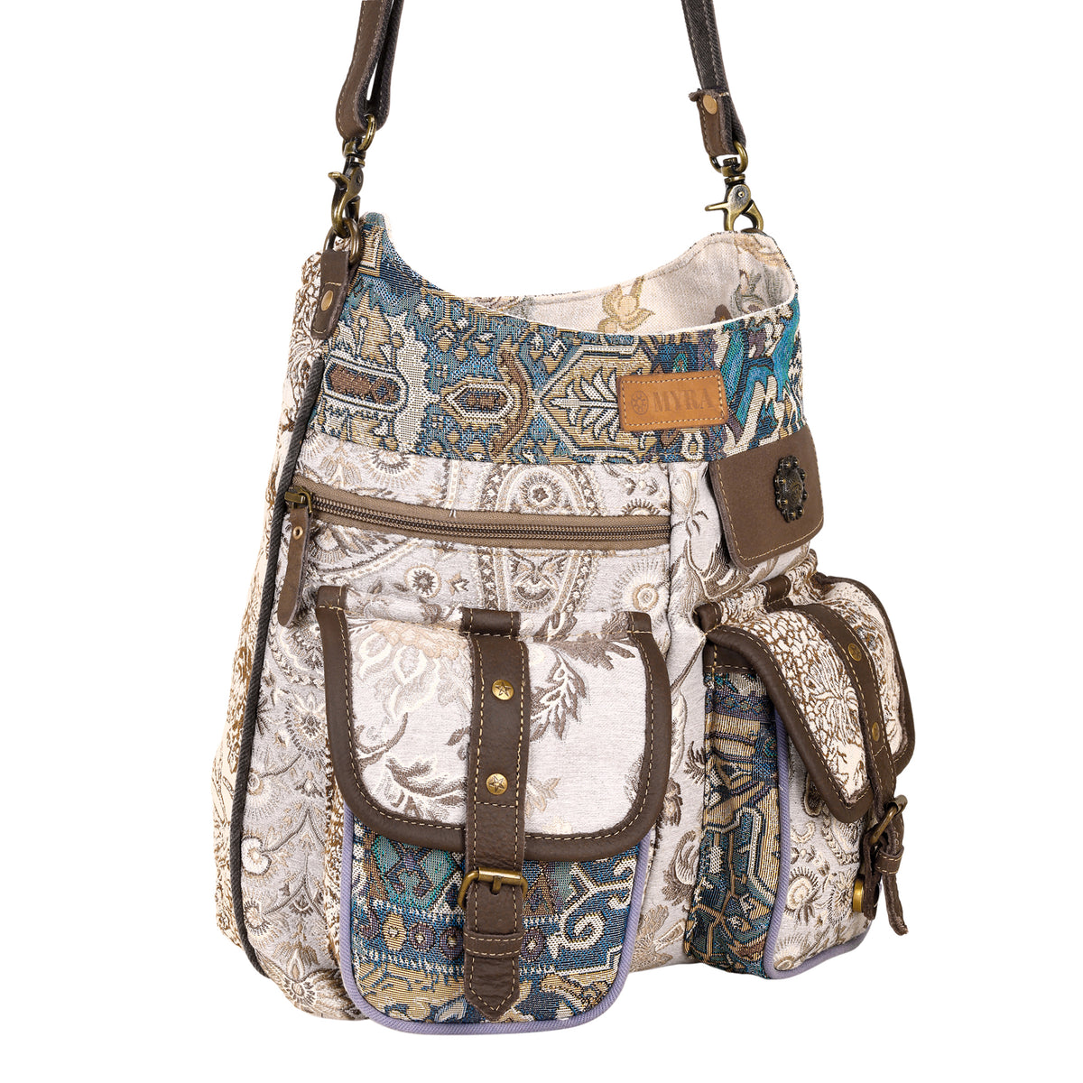 Le Fleur Bel Cowgirl Shoulder Bag for Women in cream with jacquard patchwork