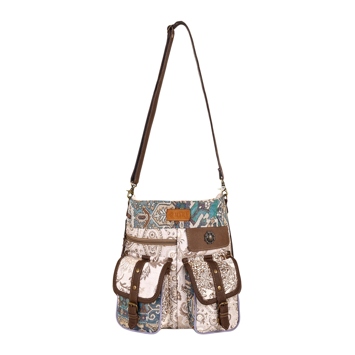Le Fleur Bel Cowgirl Shoulder Bag for Women in cream with jacquard patchwork