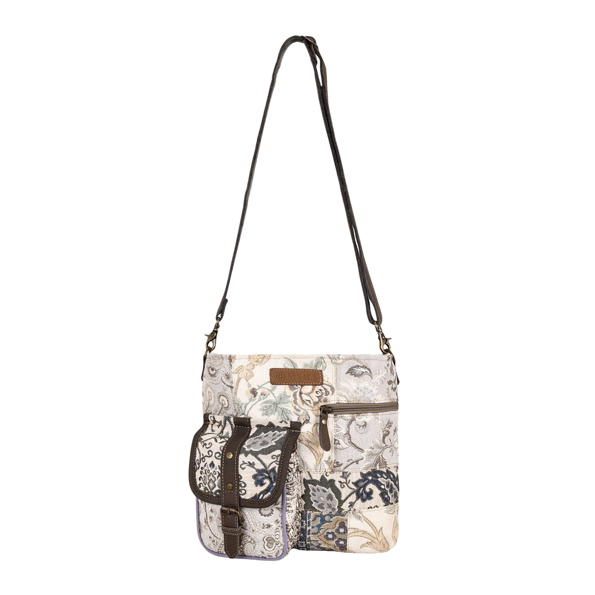 Mossbloom Upcycled Canvas Bag for Women in cream with jacquard patchwork