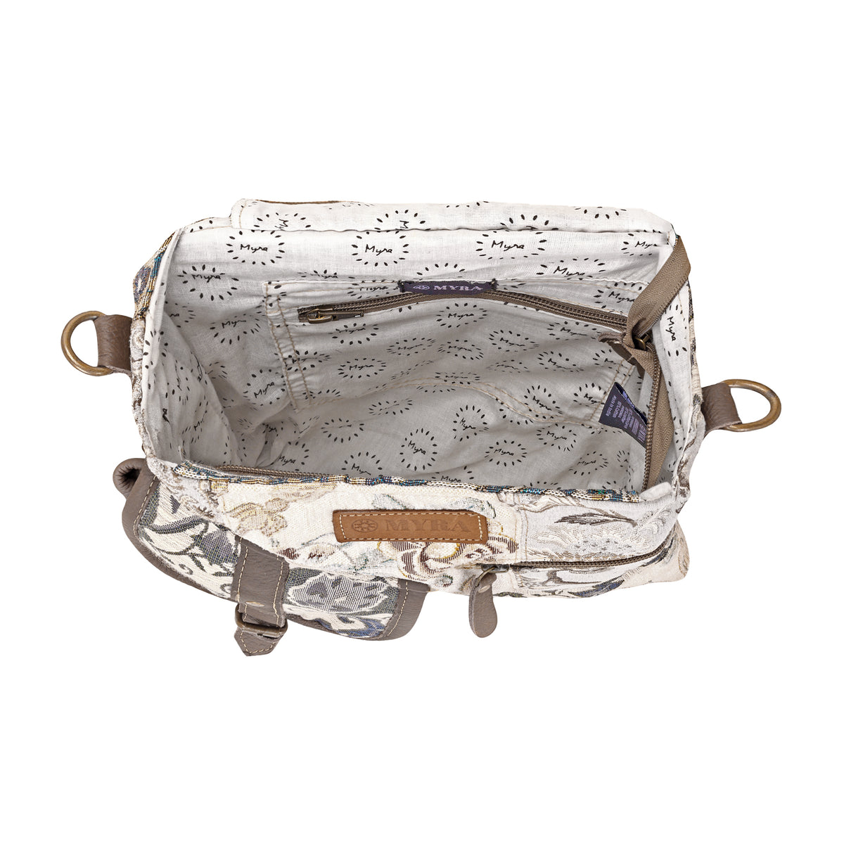 Mossbloom Upcycled Canvas Bag for Women in cream with jacquard patchwork