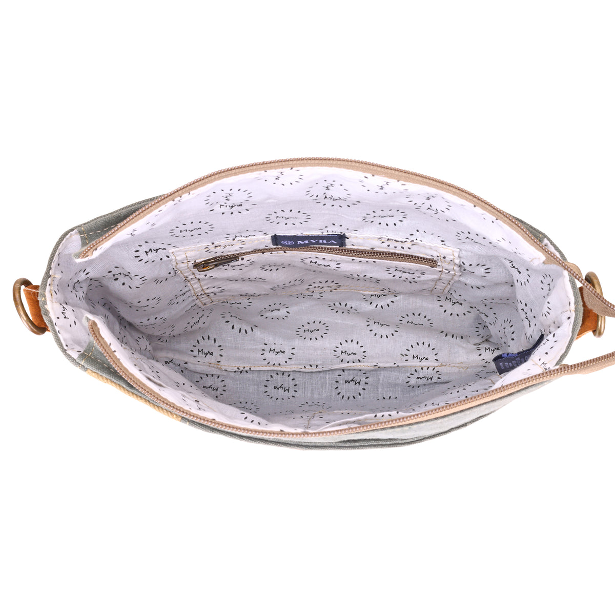 Hopsage Upcycled Canvas Bag for Women in olive with leaf print