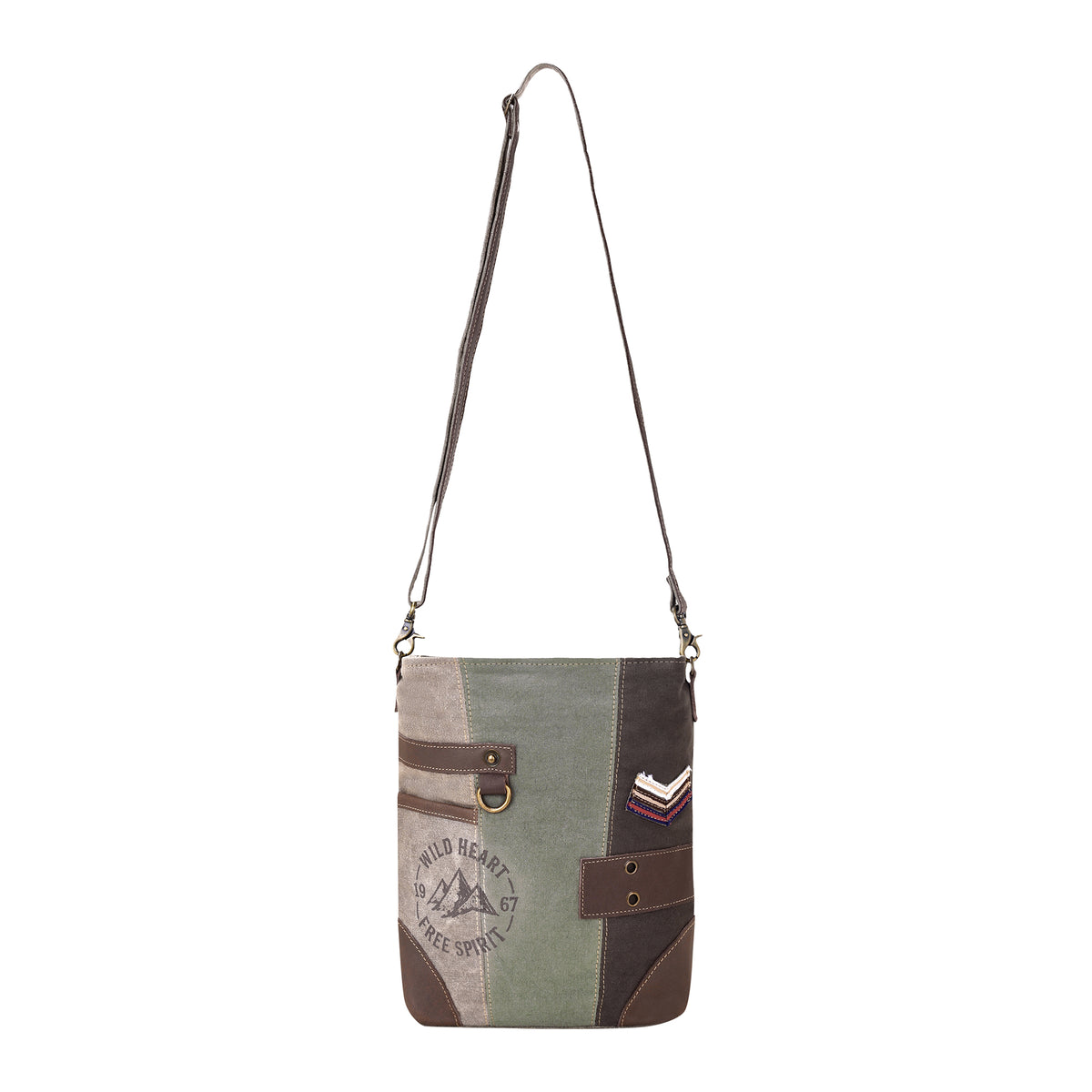 Cenizo Upcycled Canvas Bag for Women in olive with chevron patch
