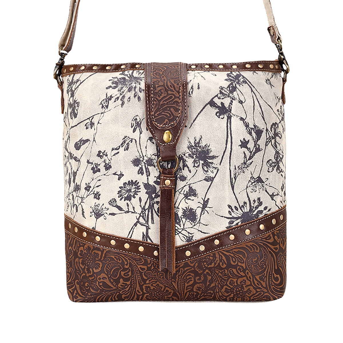 Winterfat Upcycled Canvas Bag for Women in cream with wildflower print