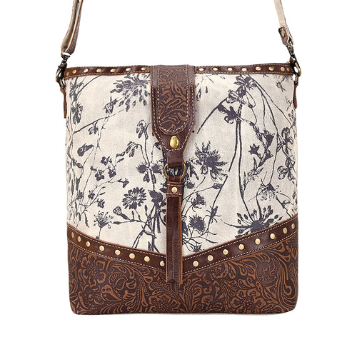 Winterfat Upcycled Canvas Bag for Women in cream with wildflower print