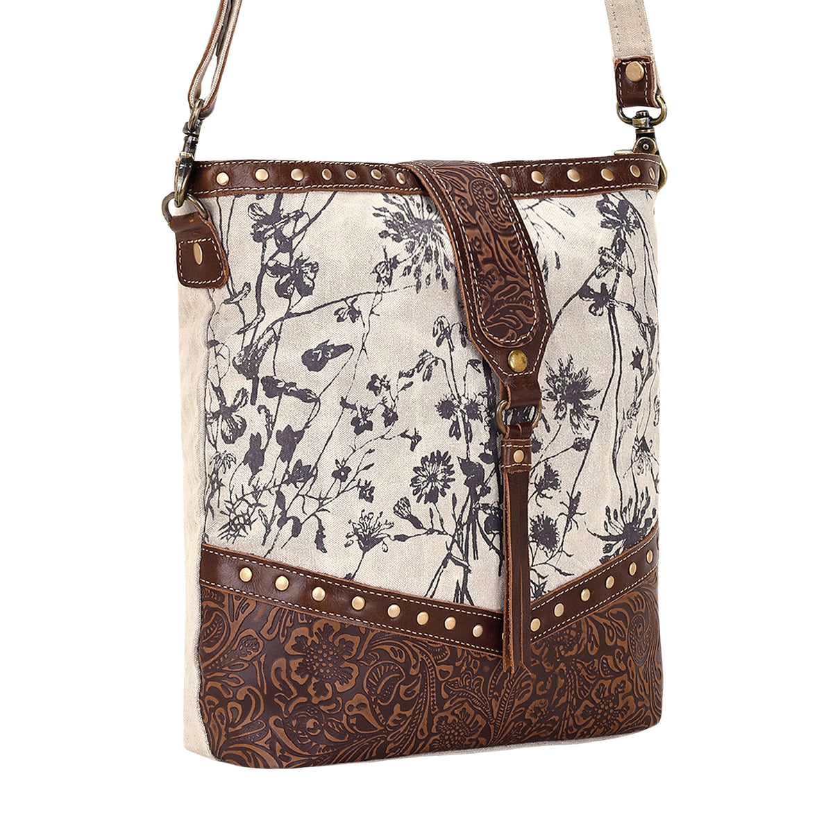 Winterfat Upcycled Canvas Bag for Women in cream with wildflower print