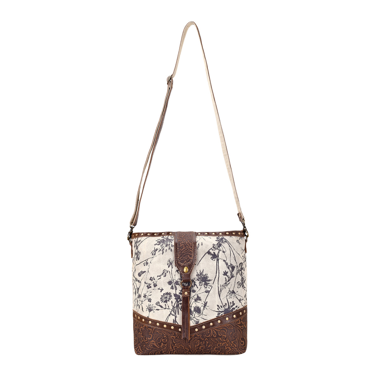 Winterfat Upcycled Canvas Bag for Women in cream with wildflower print