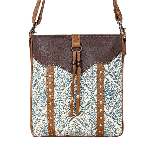 Bitterbrush Upcycled Canvas Bag for Women in blue with block print