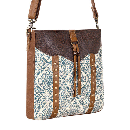 Bitterbrush Upcycled Canvas Bag for Women in blue with block print