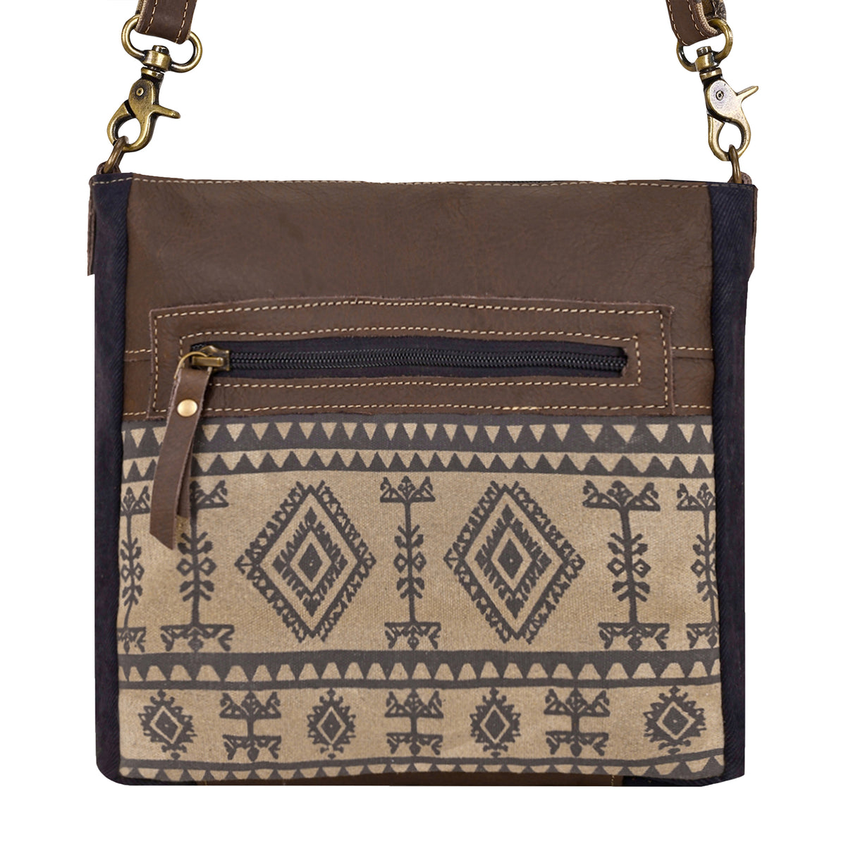 Tapeo Crossbody Bag for Women in tan with Aztec print