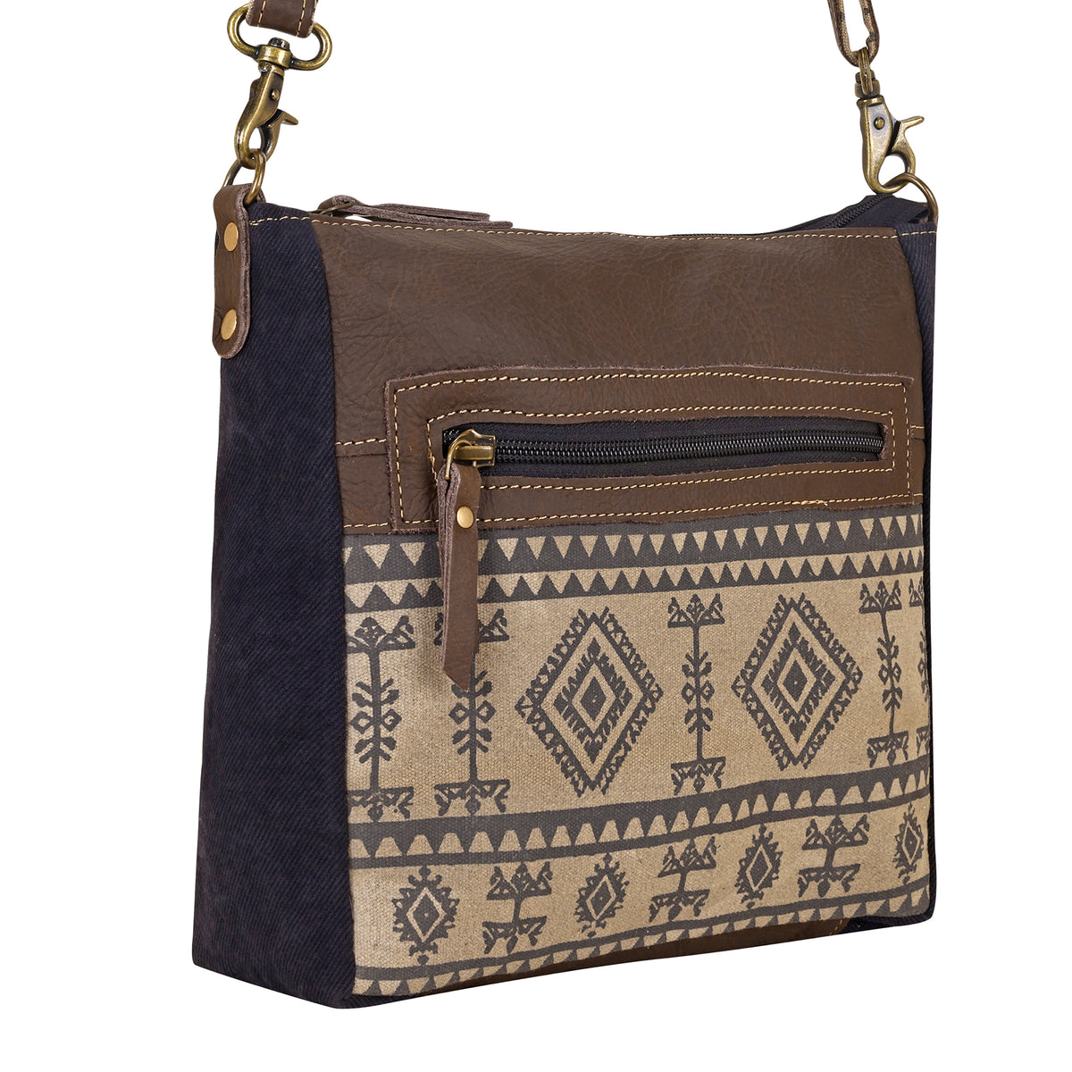 Tapeo Crossbody Bag for Women in tan with Aztec print