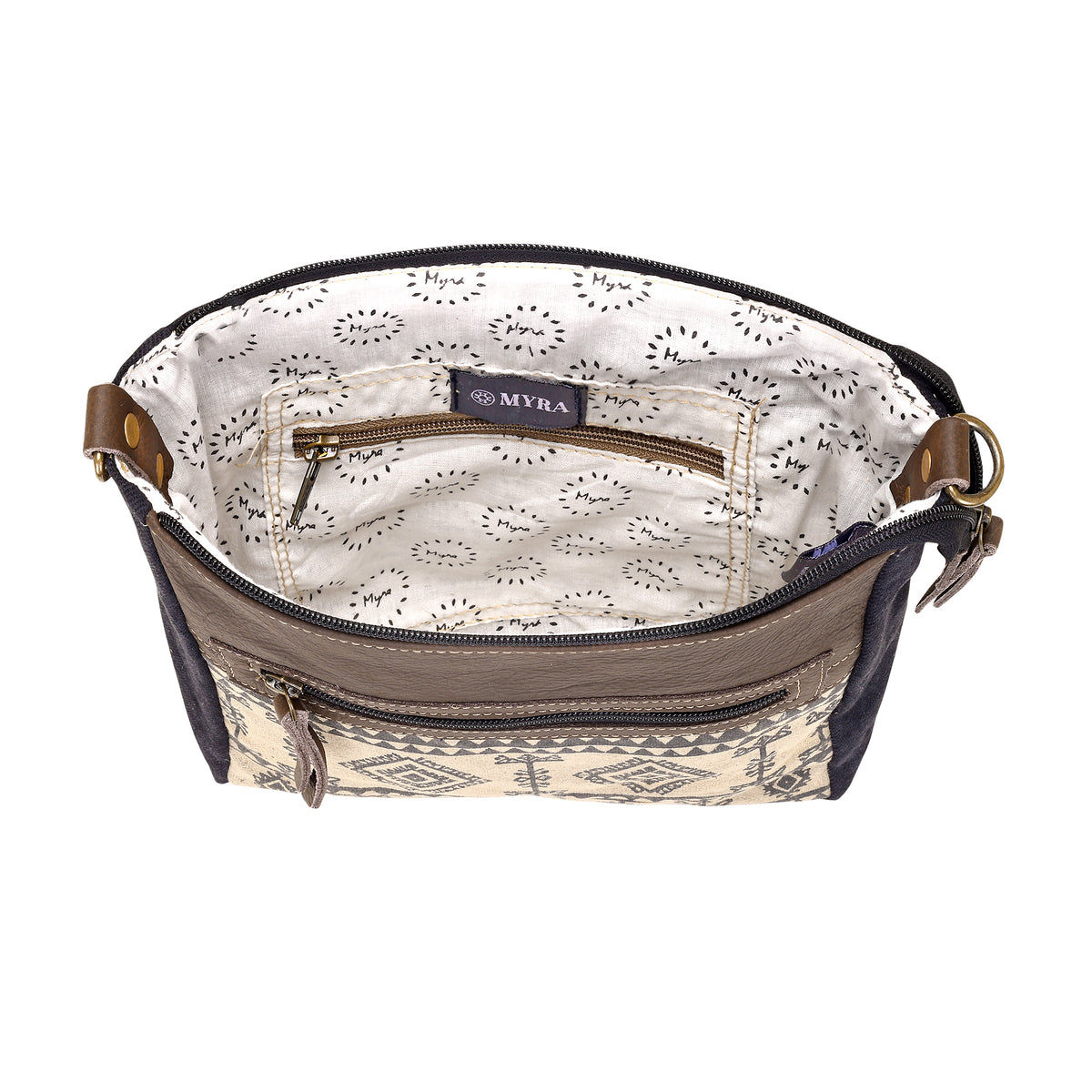 Tapeo Crossbody Bag for Women in tan with Aztec print