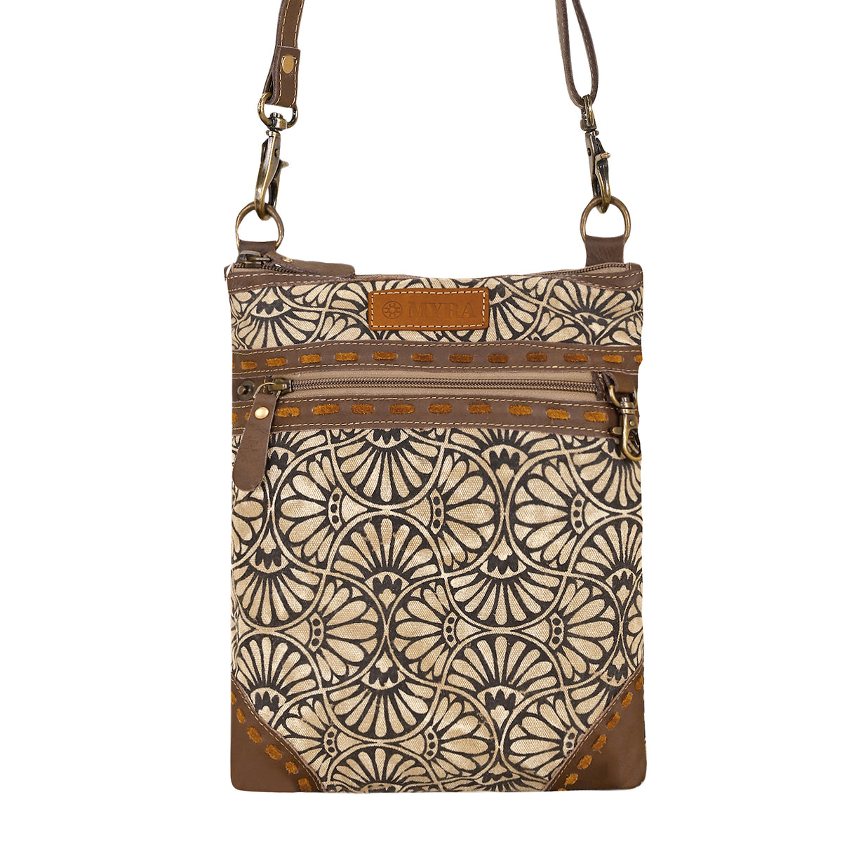 Caprock Small Crossbody Bag with buckstitch trim in cream