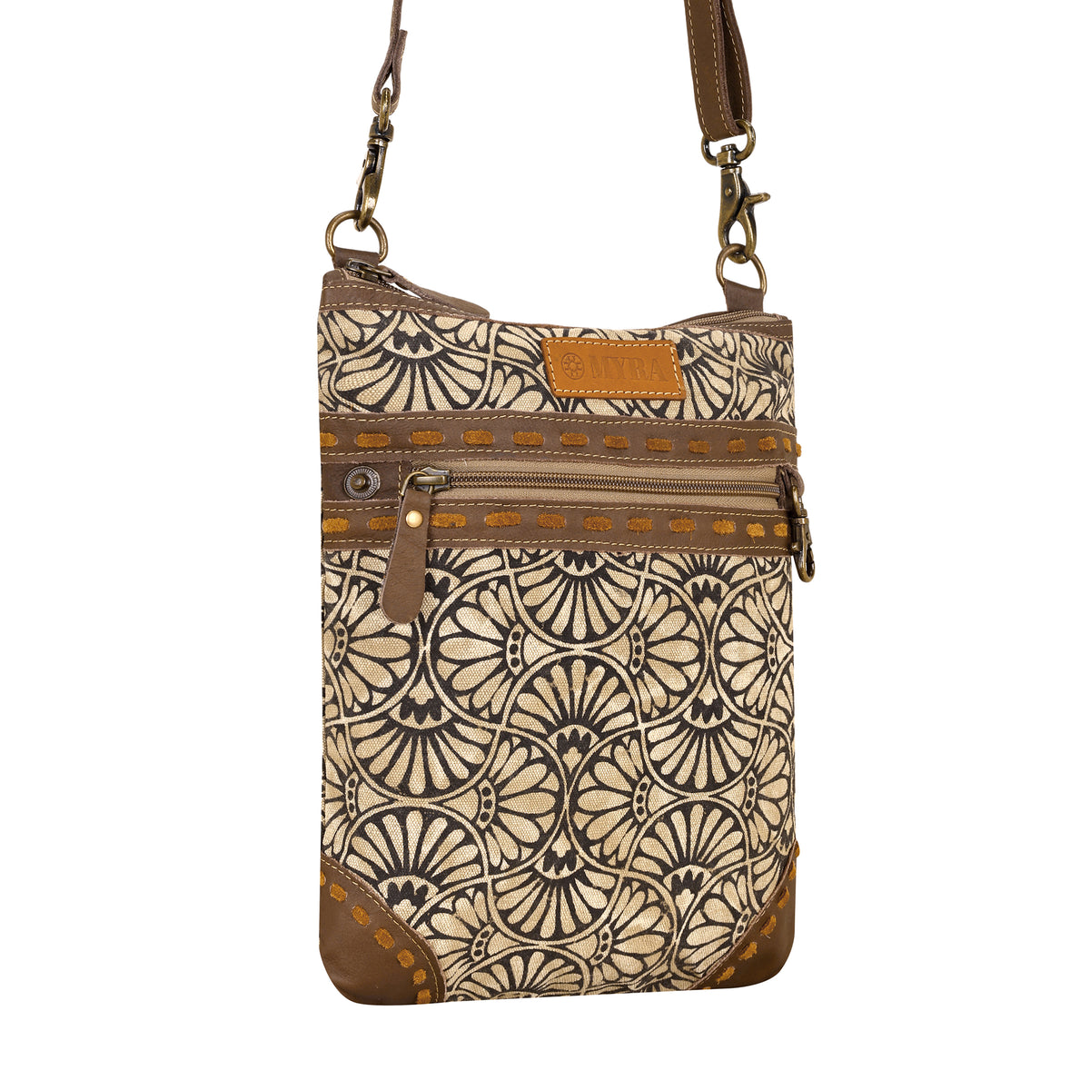 Caprock Small Crossbody Bag with buckstitch trim in cream