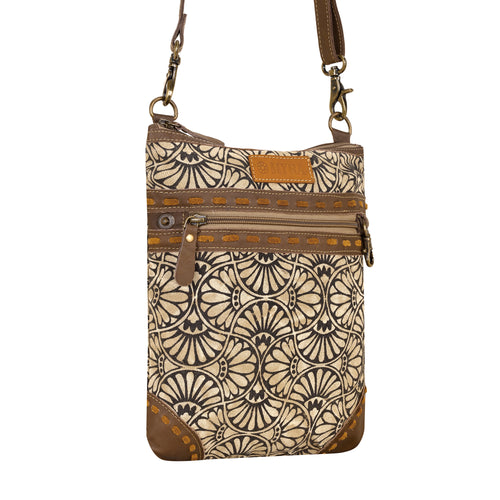 Caprock Small Crossbody Bag with buckstitch trim in cream