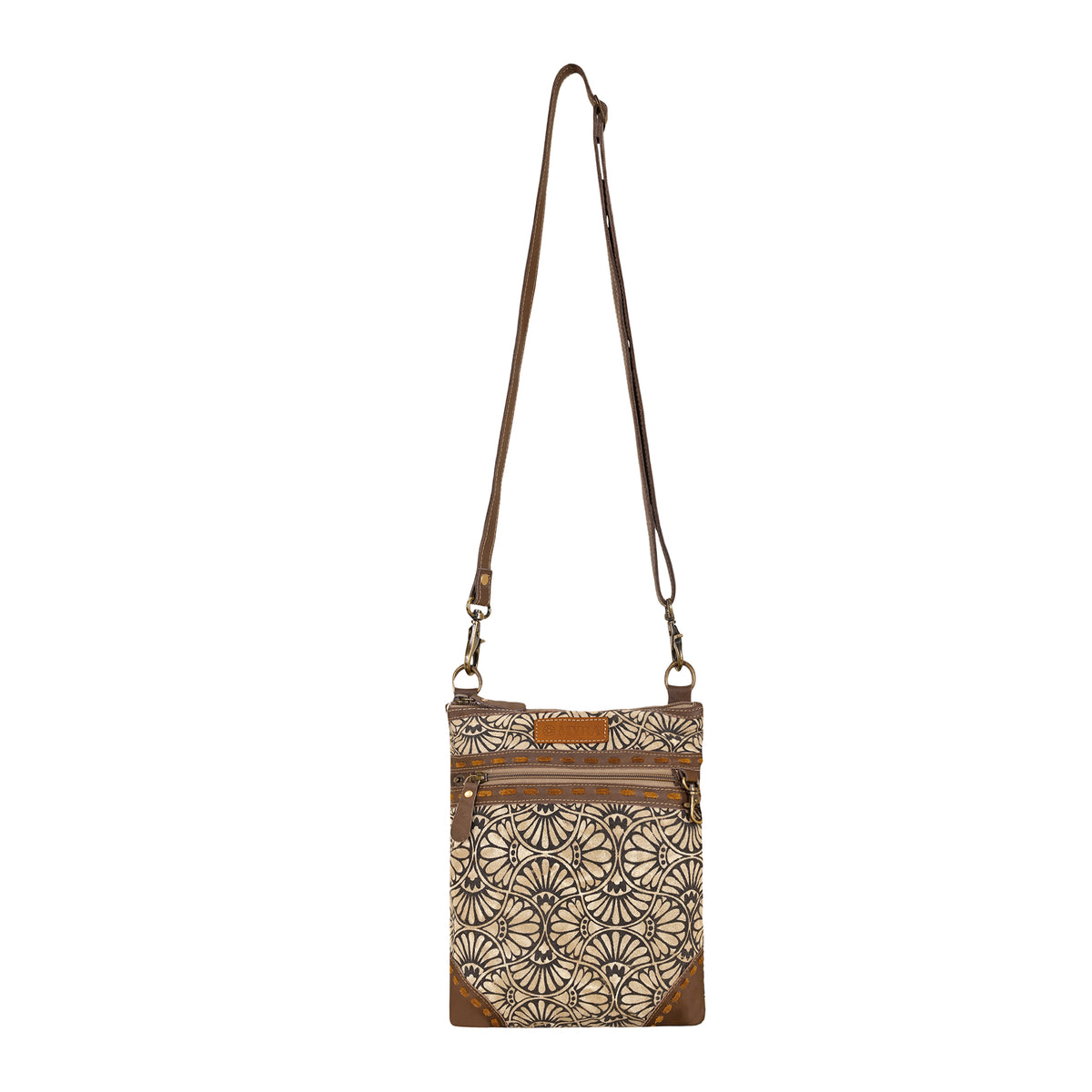 Caprock Small Crossbody Bag with buckstitch trim in cream