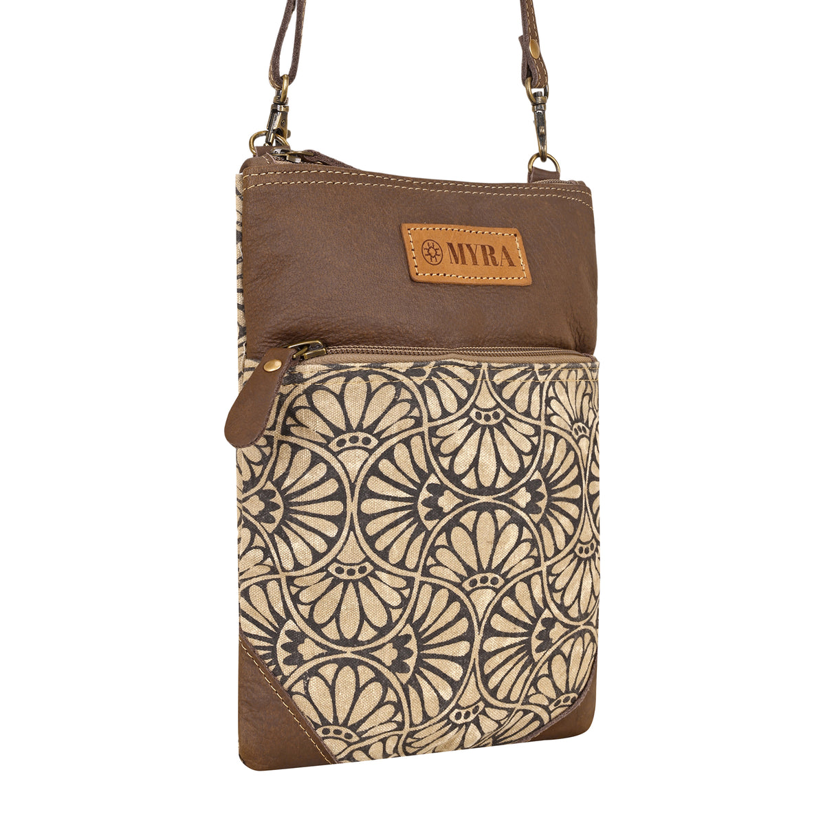 Caprock Small Crossbody Bag with leather panel in cream