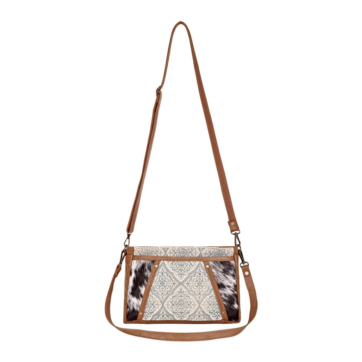 Dual Strap Small Crossbody Bag in blue with hair on