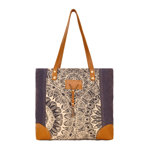 Abstract Key Tote Bag in charcoal with lace print