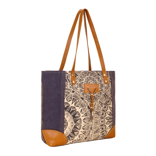 Abstract Key Tote Bag in charcoal with lace print