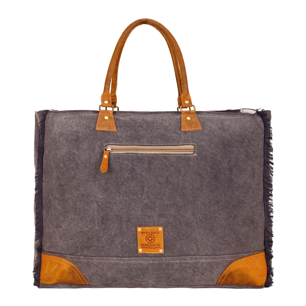Dakota Trail Hairon Leather Weekender Bag in charcoal with rustic fringe