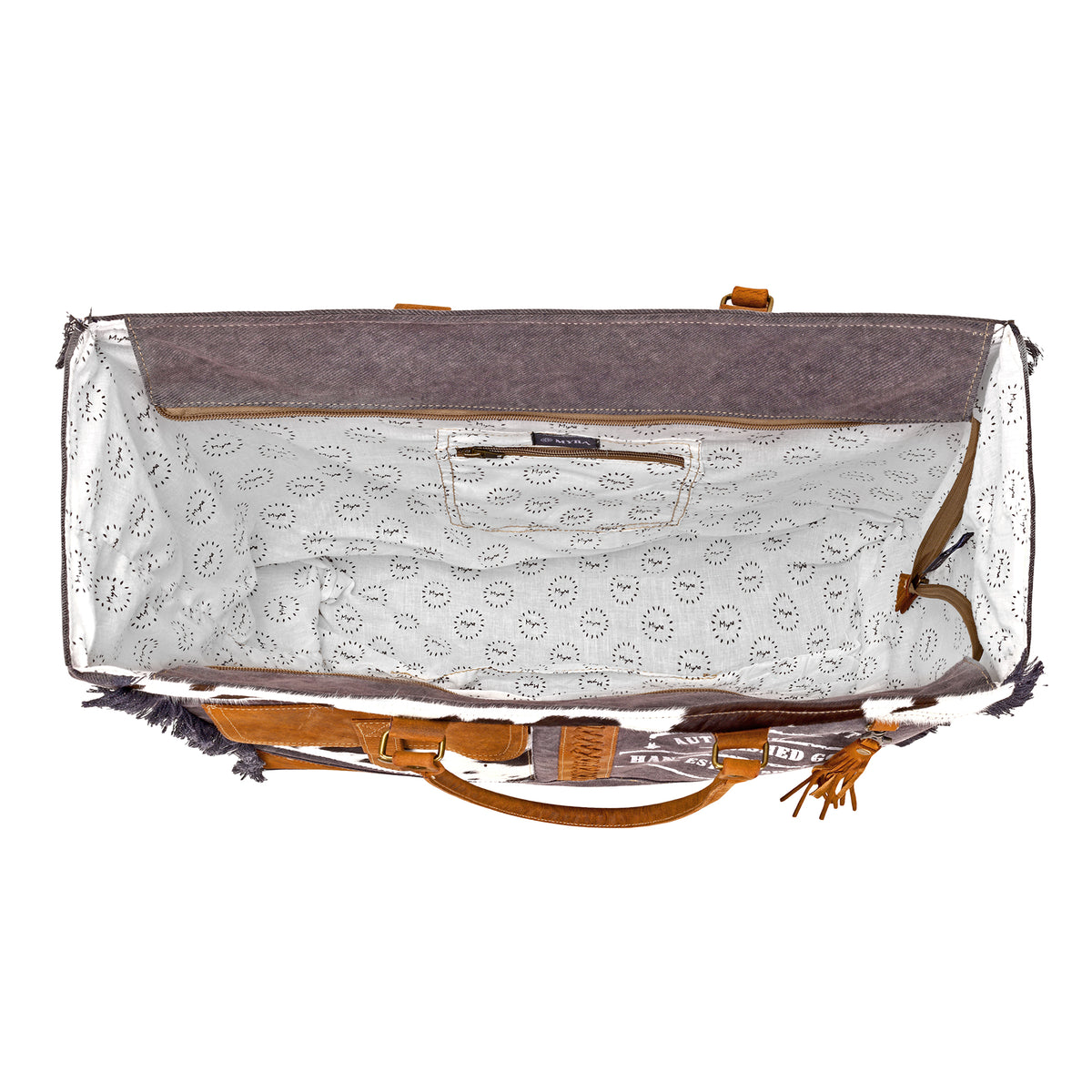 Dakota Trail Hairon Leather Weekender Bag in charcoal with rustic fringe