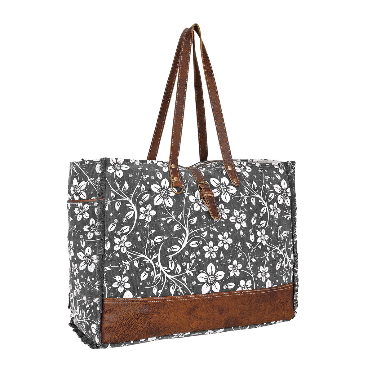 Anemone Weekender Bag in charcoal with floral print