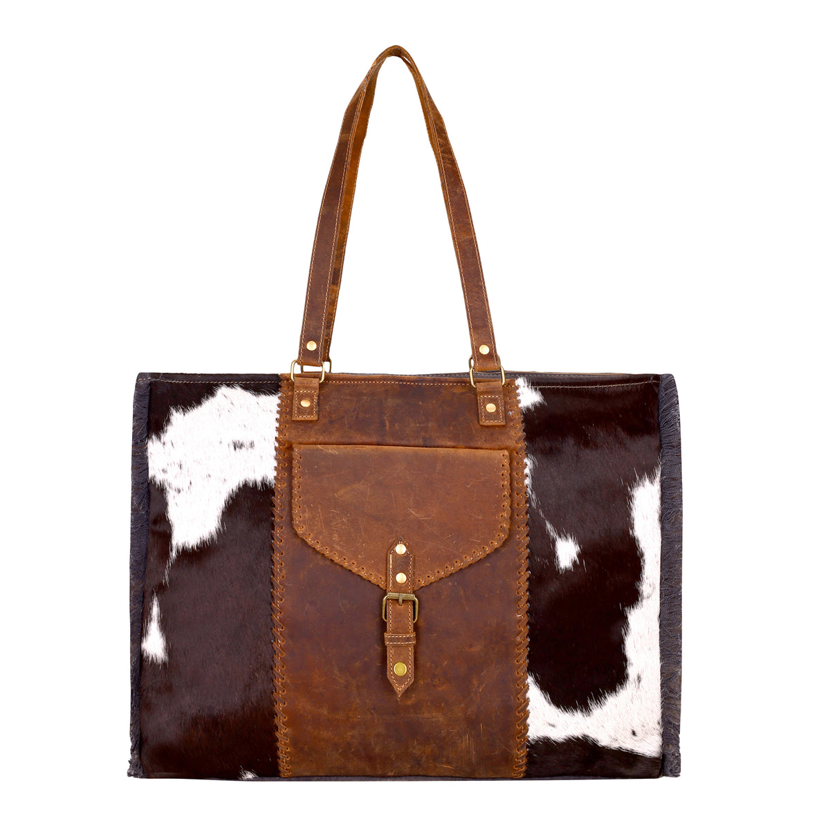 Penstemon Weekender Bag for Women in olive with hair on and leather