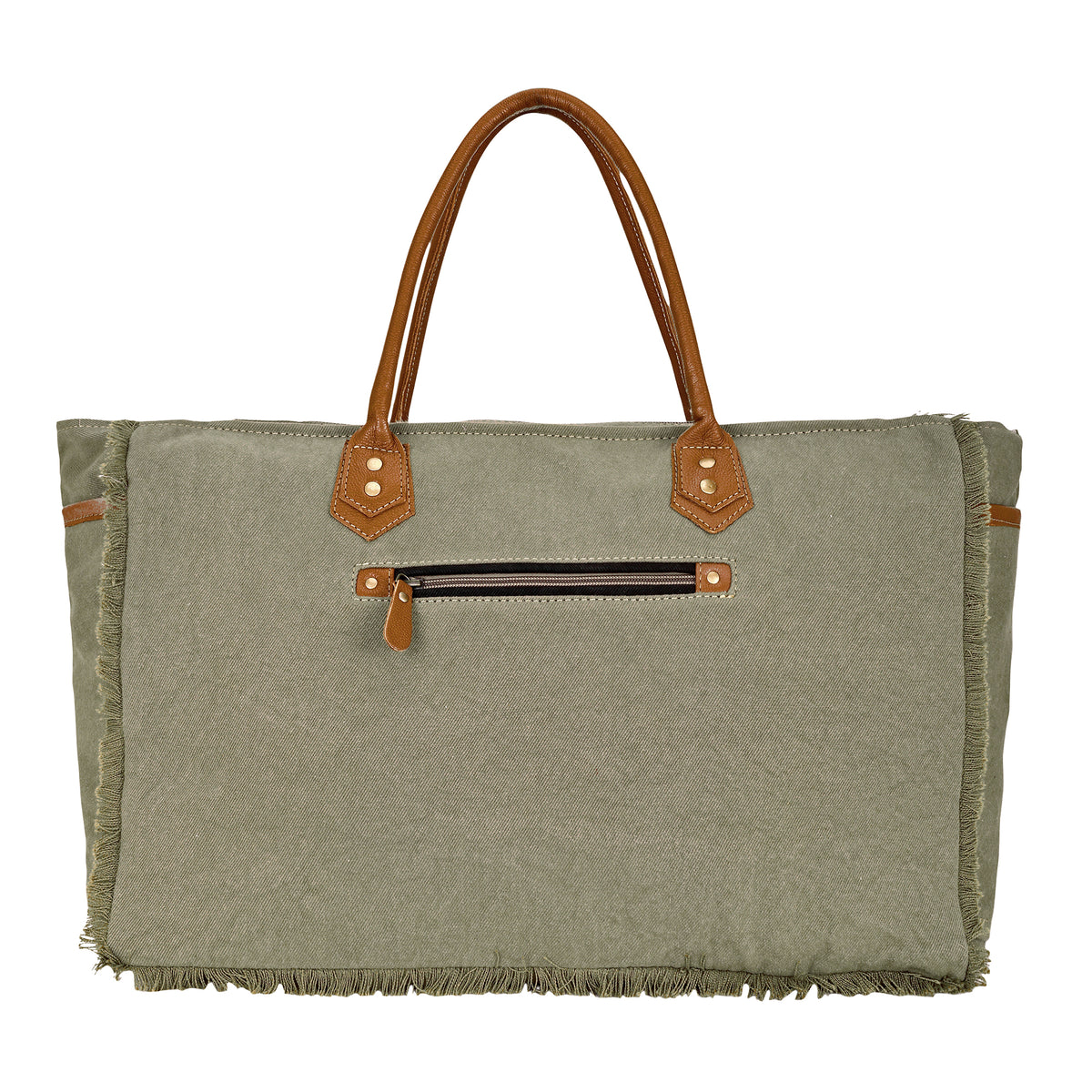 Globemallow Weekender Bag for Women in olive with hair on and floral print