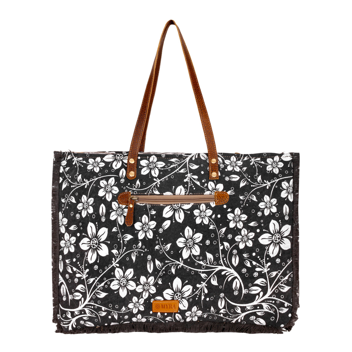 Chalky Weekender Bag in charcoal with floral print