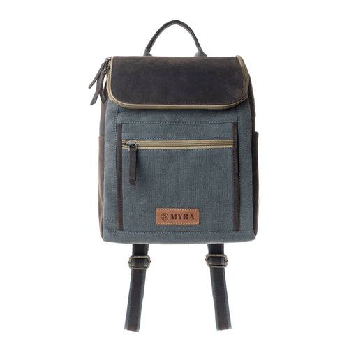 Carriage Port Slimline Backpack in grey with canvas and leather