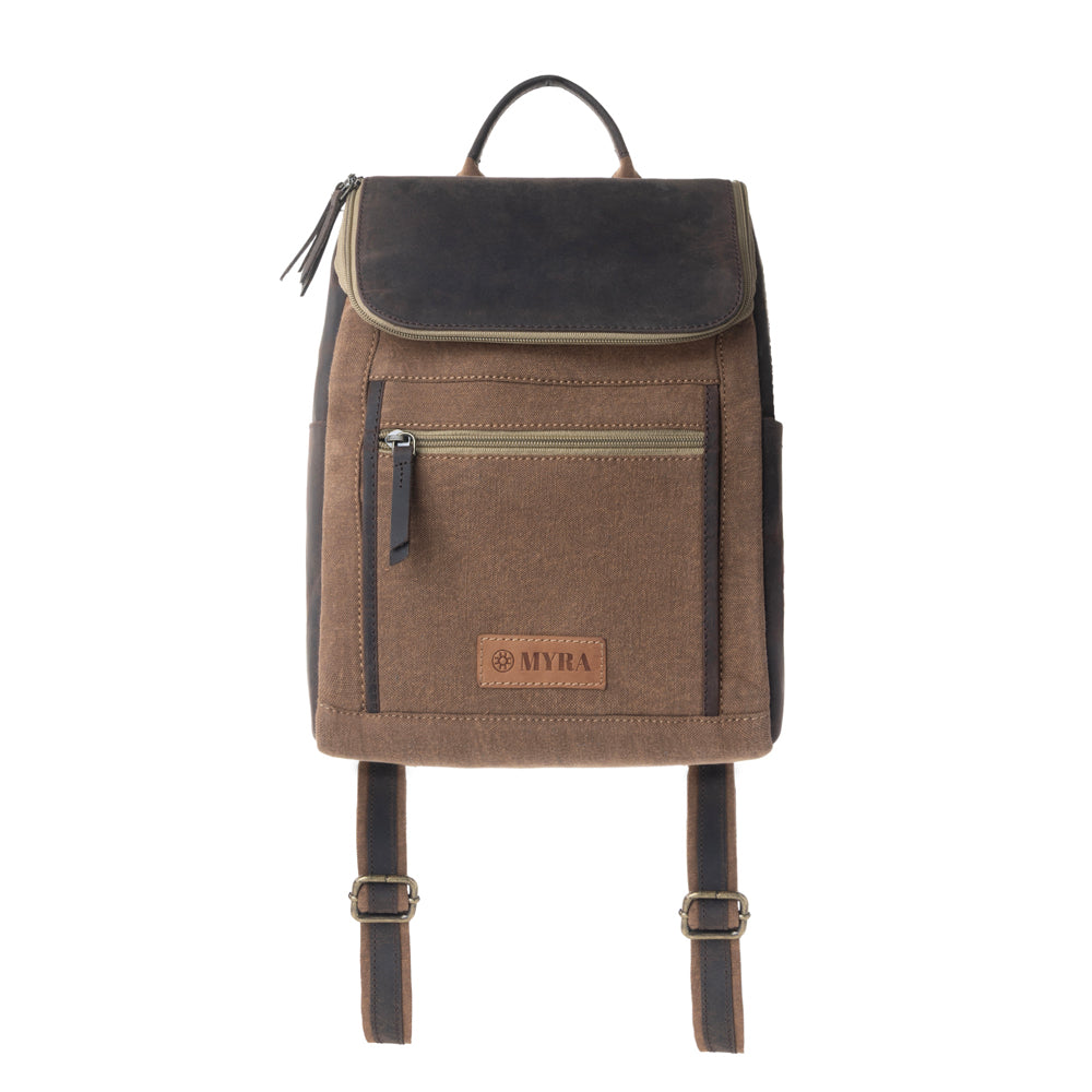 Carriage Port Slimline Backpack in khaki with canvas and leather