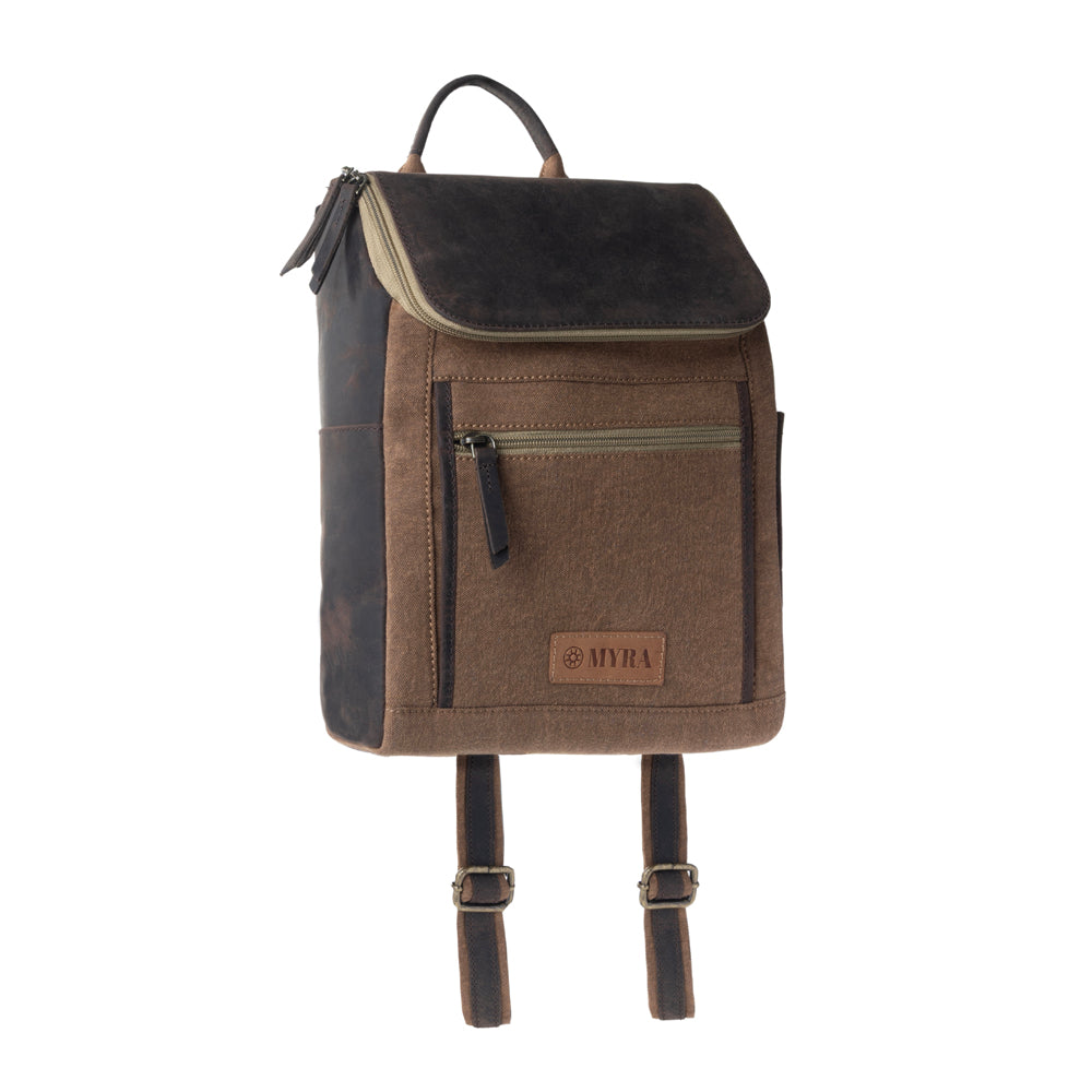Carriage Port Slimline Backpack in khaki with canvas and leather