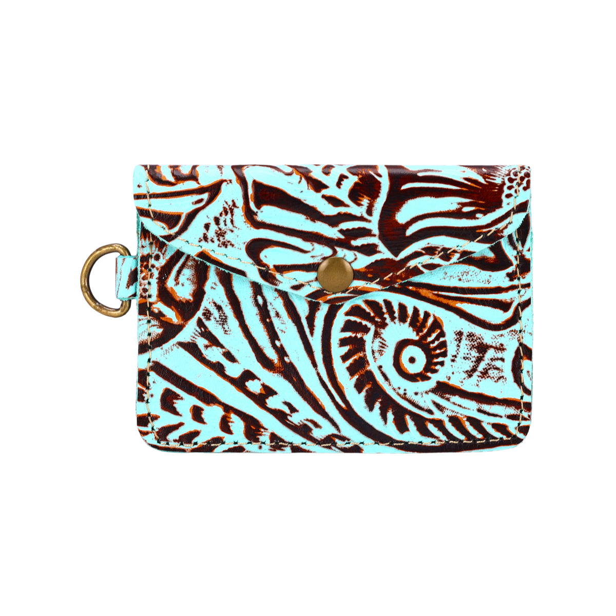 Juniper Moon Embossed Leather Coin Purse in Turquoise Copper