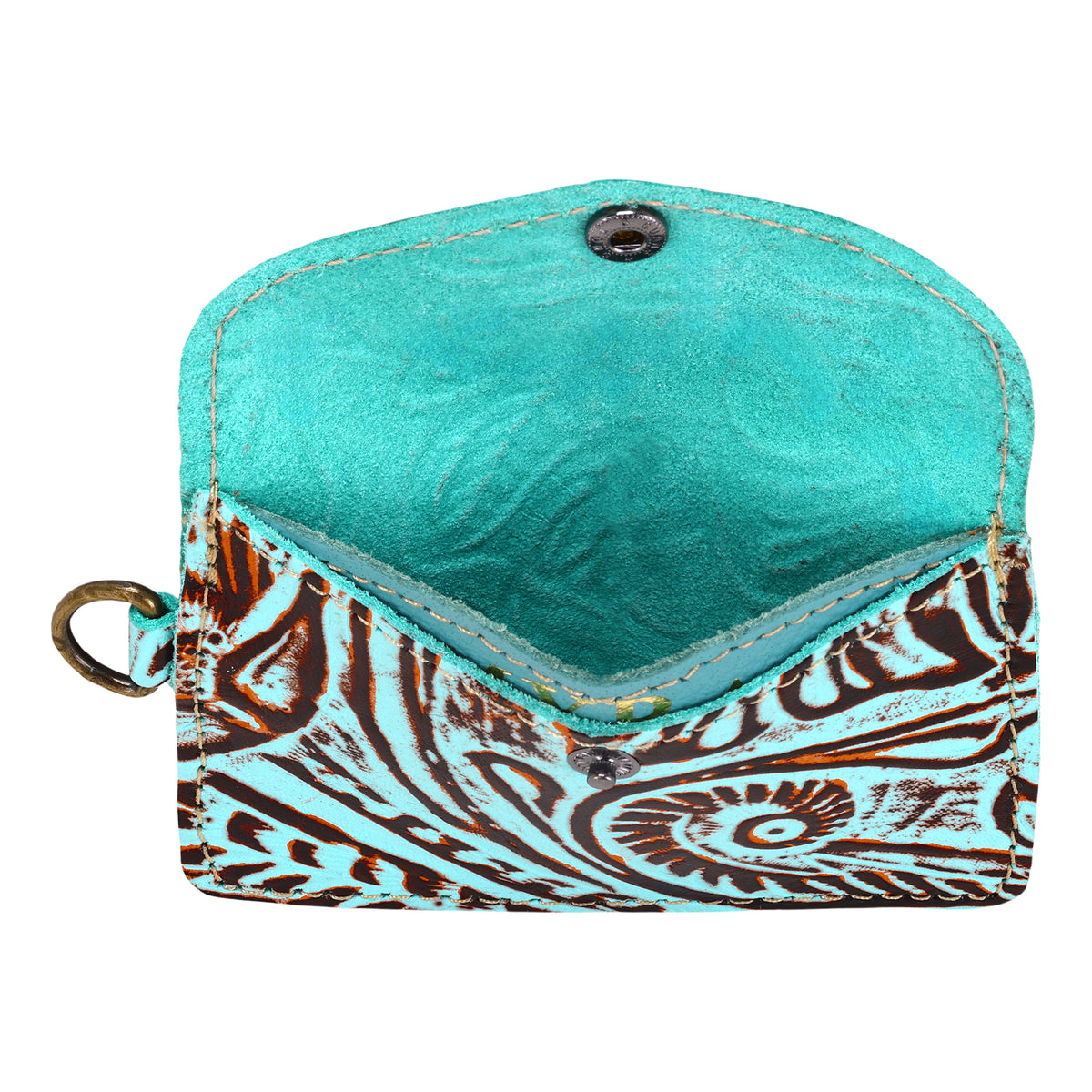 Juniper Moon Embossed Leather Coin Purse in Turquoise Copper