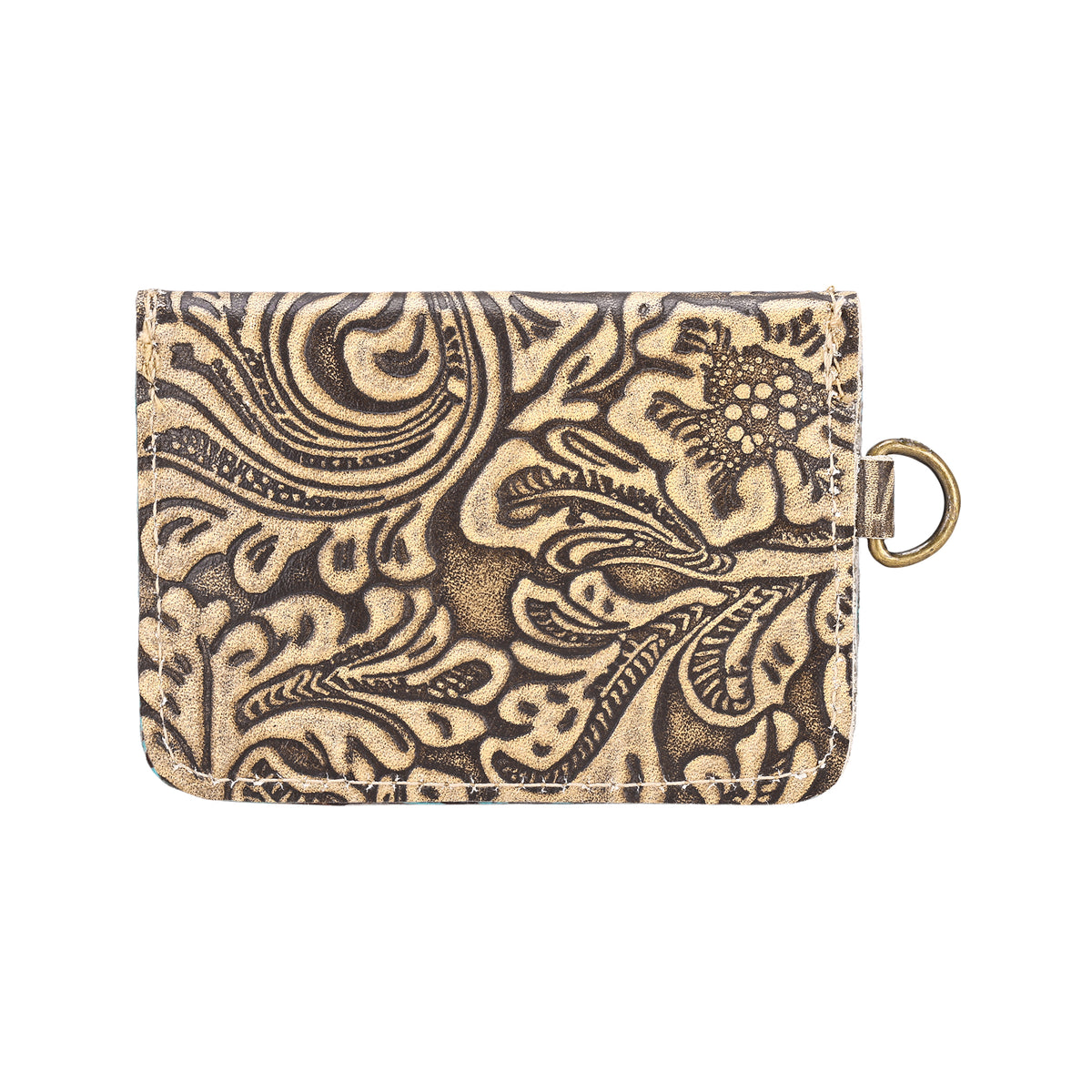 Juniper Moon Embossed Leather Coin Purse in Onyx Cream