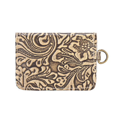 Juniper Moon Embossed Leather Coin Purse in Onyx Cream